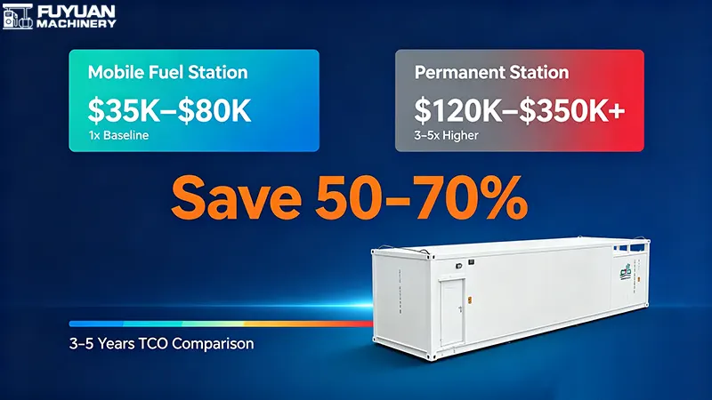 Mobile fuel station vs permanent fuel station cost comparison – mobile stations cost 1x baseline while permanent stations cost 3-5x higher over 3-5 years. Mobile fuel station vs permanent fuel station cost comparison – mobile stations cost 1x baseline while permanent stations cost 3-5x higher over 3-5 years.