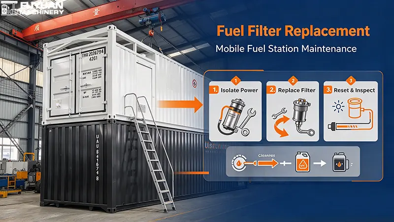 Fuel filter replacement for mobile fuel station maintenance