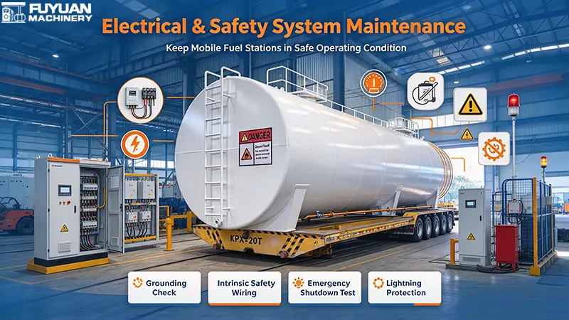 Electrical and safety system maintenance for mobile fuel station